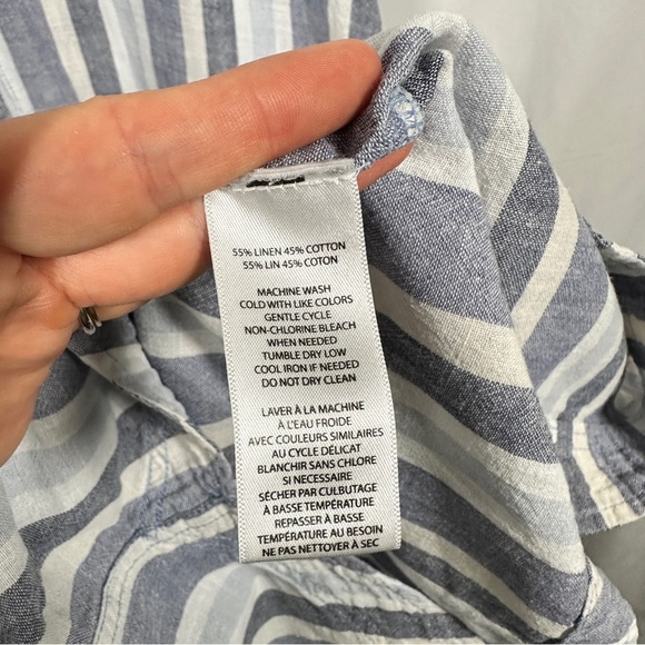 Beachlunchlounge Linen Blend Striped Shift Dress Pockets XS Blue White Vacation - Picture 8 of 10